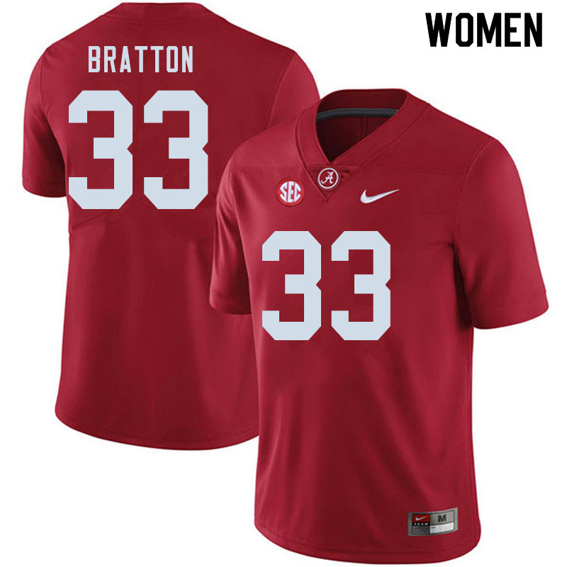 Alabama Crimson Tide Women's Jackson Bratton #33 Crimson NCAA Nike Authentic Stitched 2020 College Football Jersey SB16Q00FK